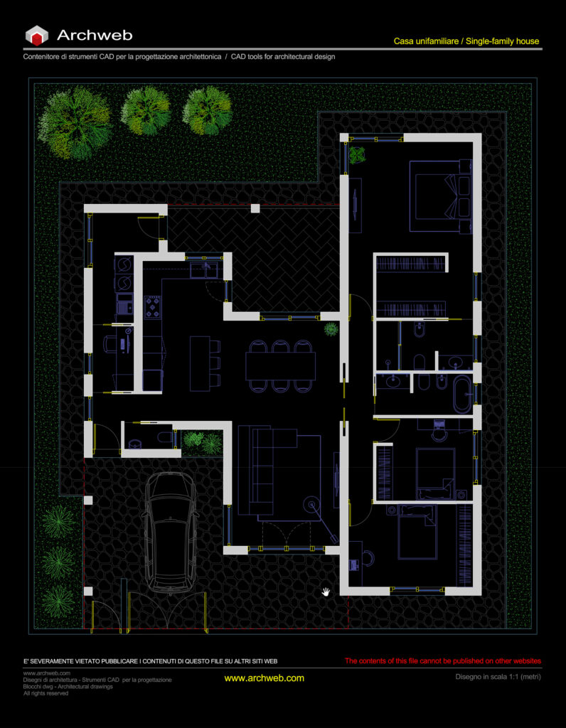 Casa unifamiliare 20 dwg. Pianta in scala 1:100