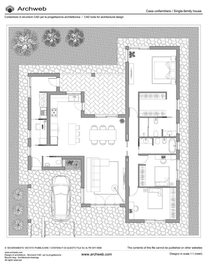 Casa unifamiliare 20 dwg. Pianta in scala 1:100