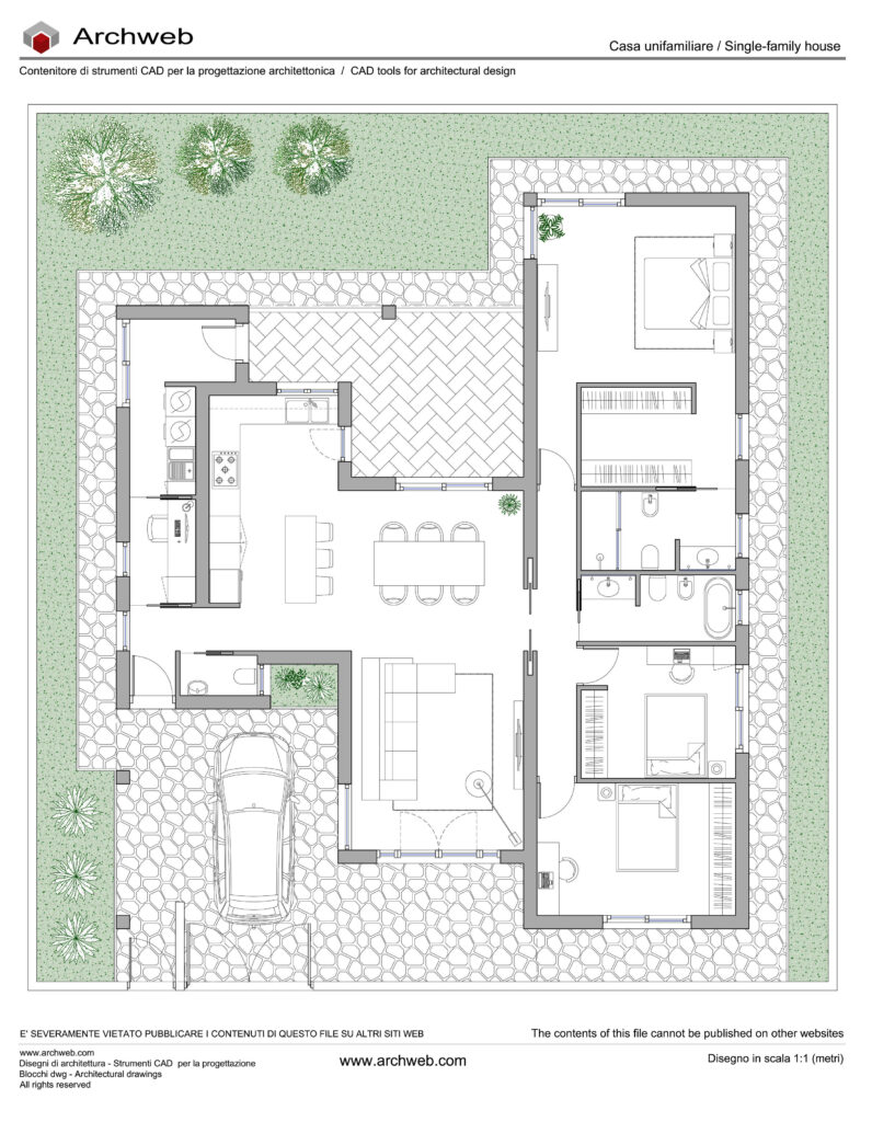 Casa unifamiliare 20 dwg. Pianta in scala 1:100