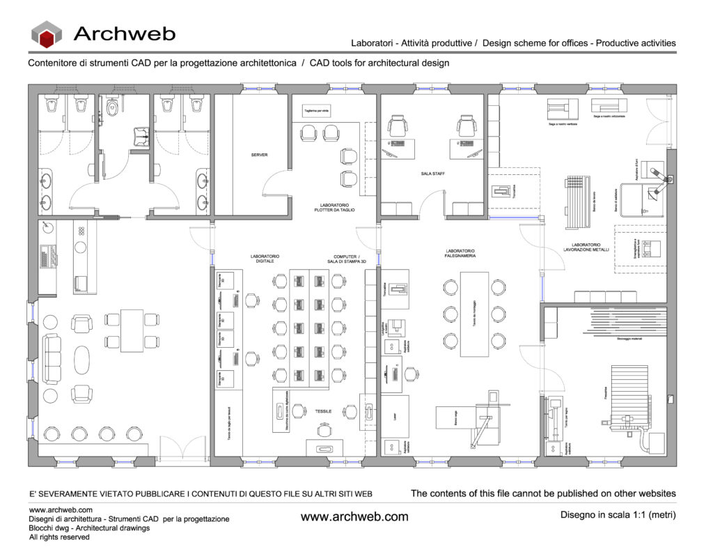 Laboratori di produzione dwg. Centro multifunzionale per lavorazioni artigianali e digitali
