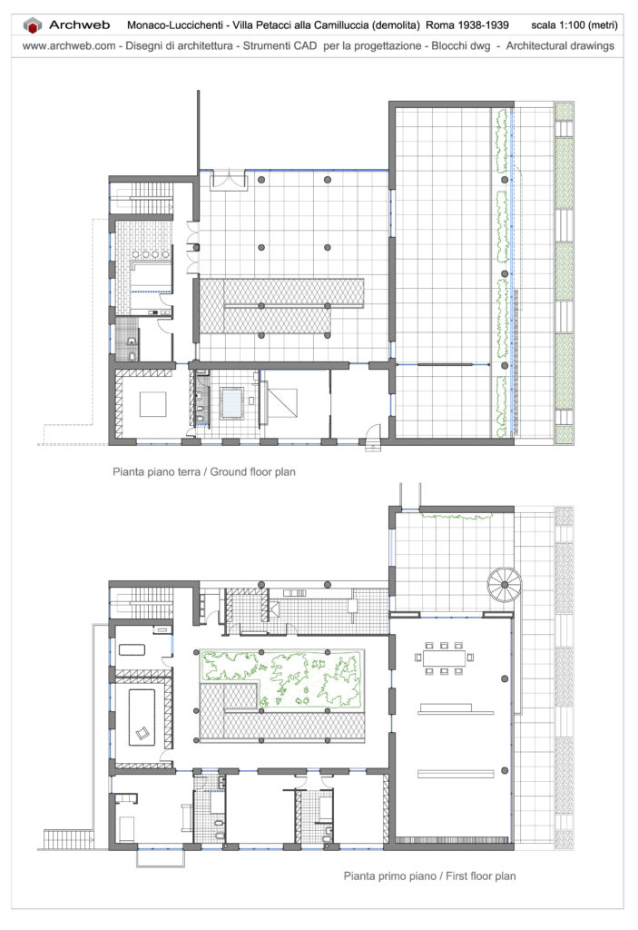 Villa Petacci alla Camilluccia dwg. Progetto di V. Monaco e A. Luccichenti