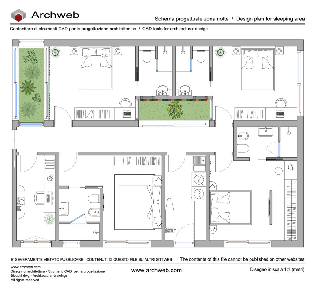 Schema progettuale dedicato alla zona notte di una residenza contemporanea