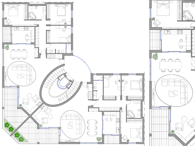 Casa in linea ad angolo 7. Dwg Archweb