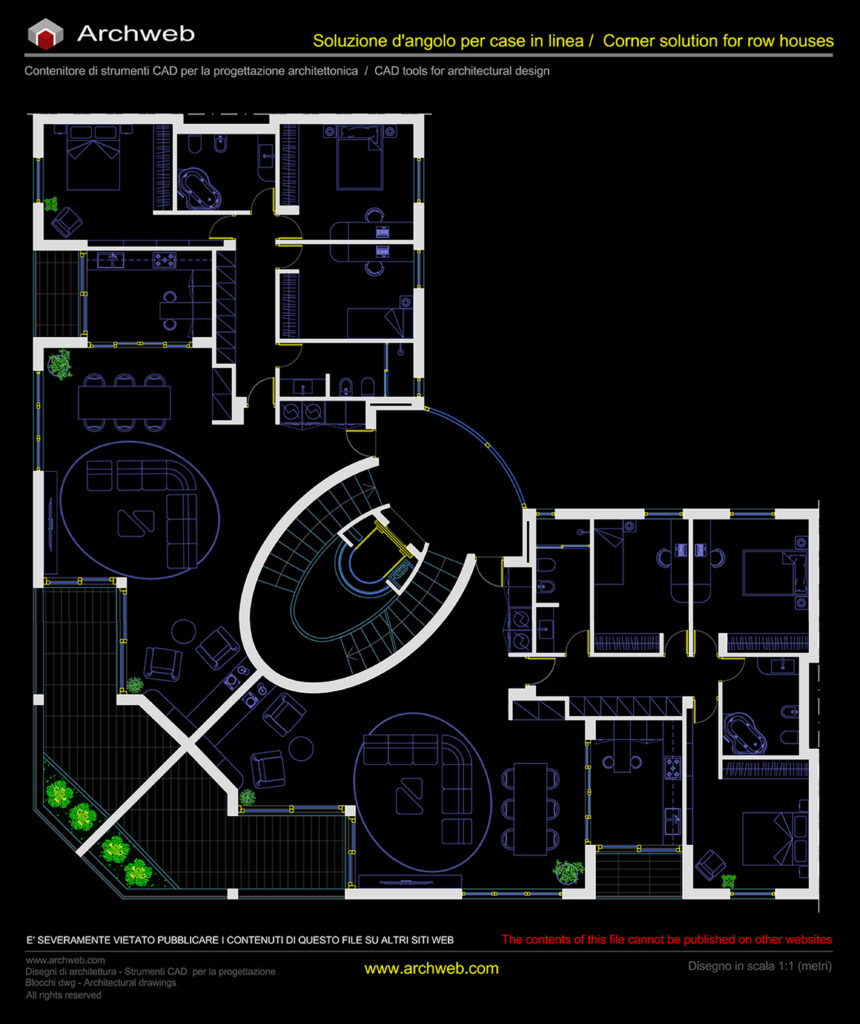 Casa in linea angolo 7. Dwg Archweb