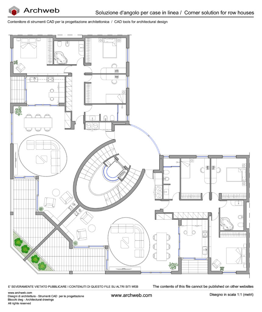 Casa in linea ad angolo 7. Dwg Archweb